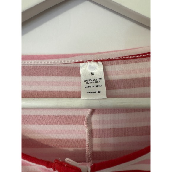 Womens Pajama Romper Long Sleeve Striped Red Pink Button Up Sleepwear Size M - Picture 7 of 7